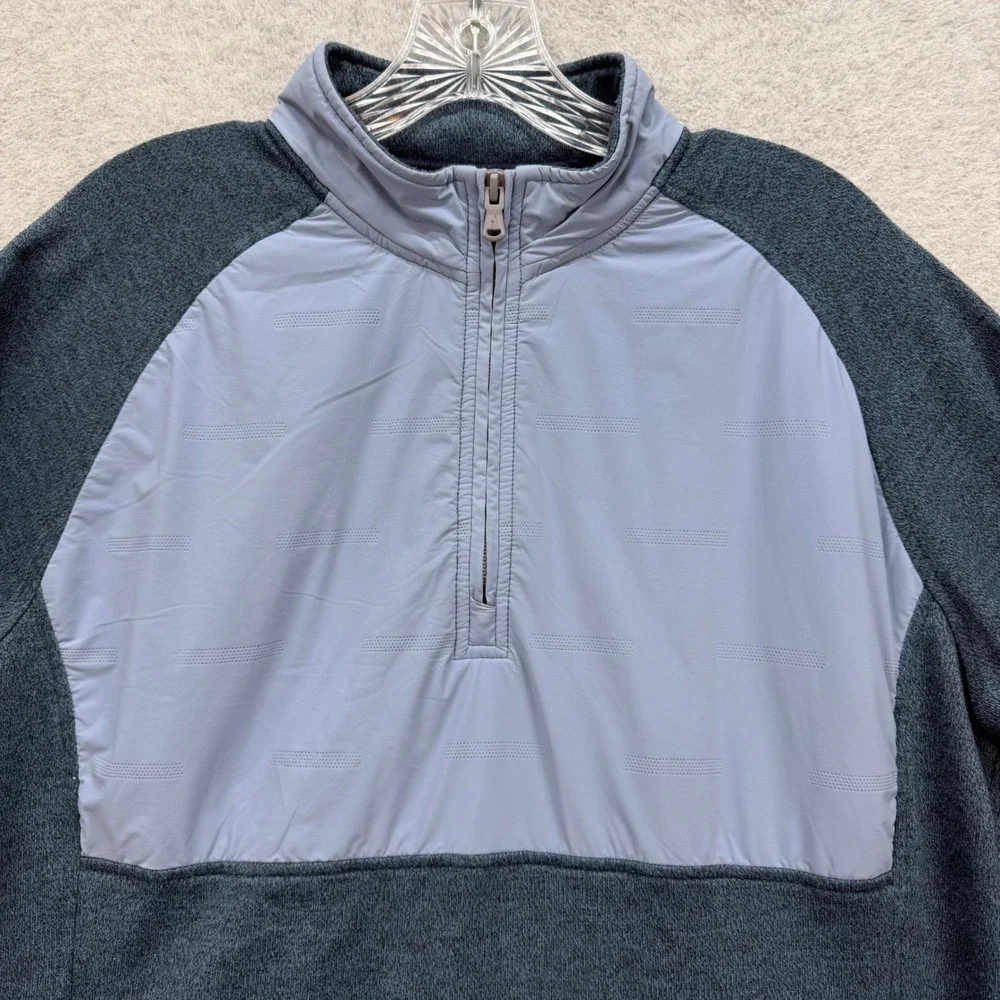 Johnnie-O Riggens Pullover Mens Large Noreaster Blue Grey 1/4 Zip Hybrid Pockets